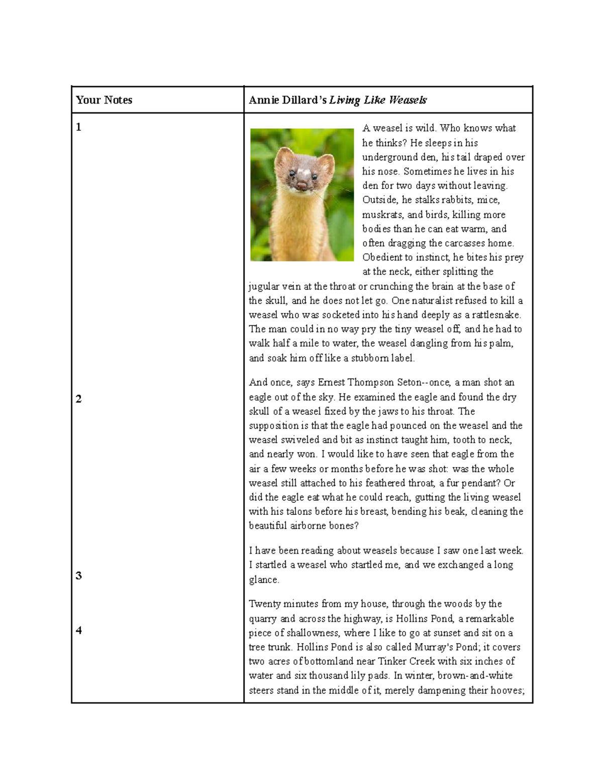 Living Like Weasels: Analysis and Key Insights - Studocu
