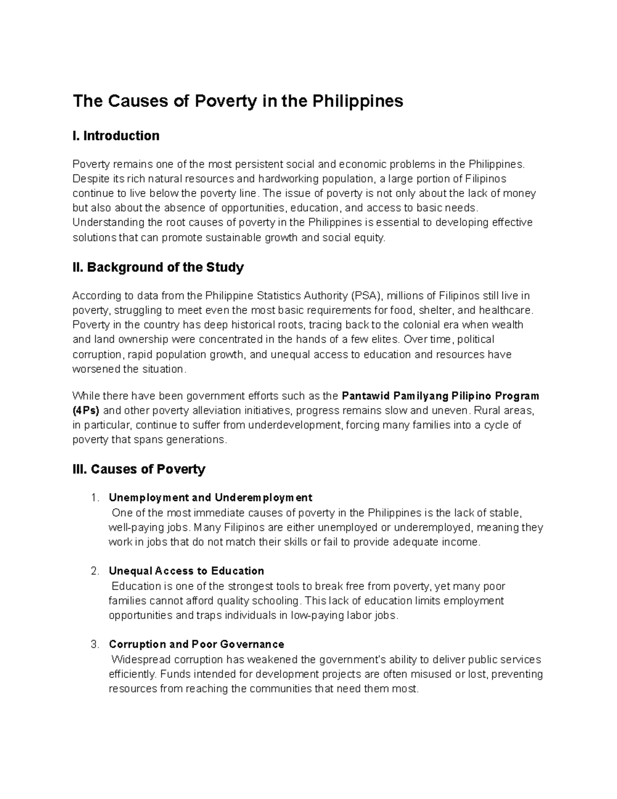 Causes of Poverty in the Philippines: An In-Depth Analysis - Studocu