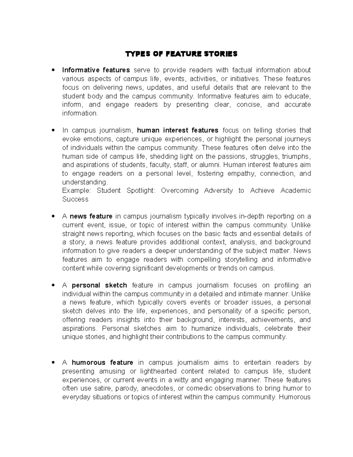 Types of Campus Feature Stories: Informative, Human Interest, & More ...