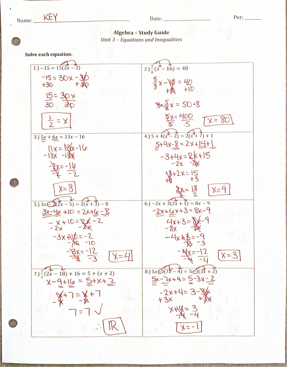 Algebra 101: Study Guide for Unit 3 Equations & Inequalities - Studocu