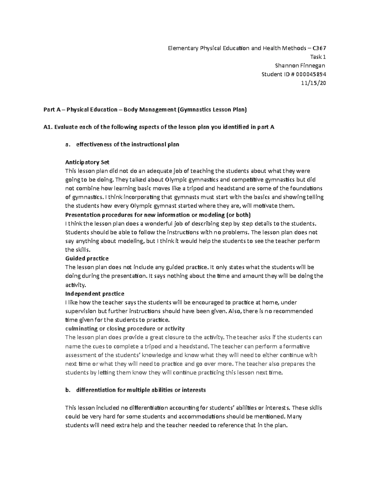 PE Health ED. Lesson PLAN - LPM1 — LPM1 TASK 1: PE/HEALTH ED. LESSON ...