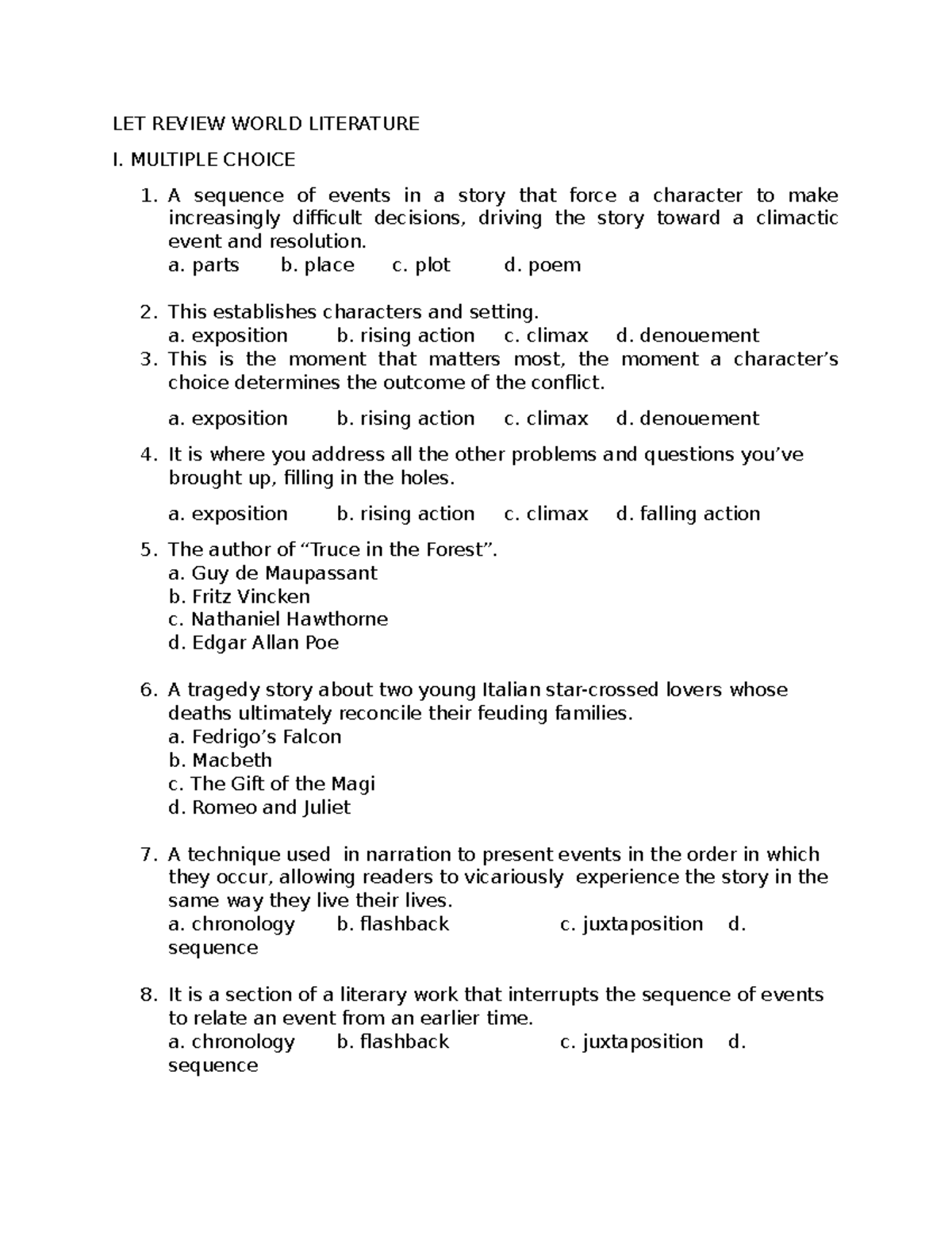 LET Review: World Literature Multiple Choice Questions - Studocu