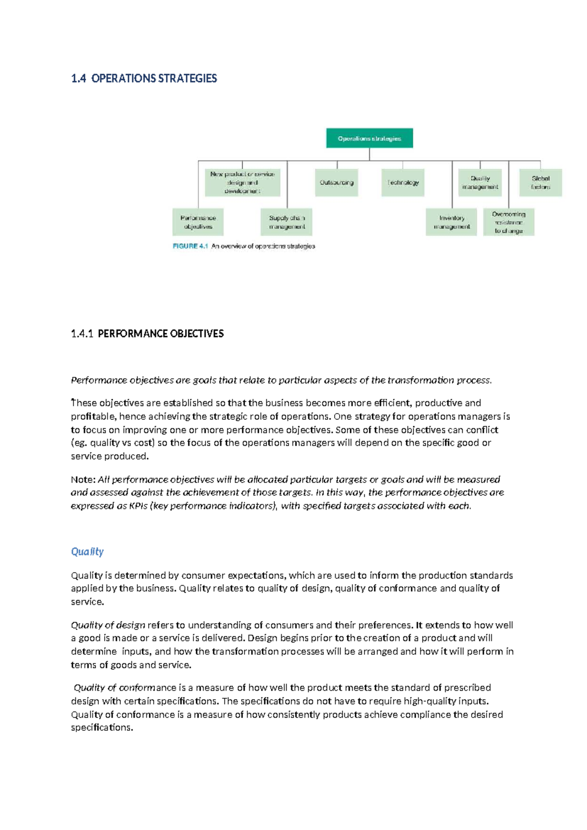 1.4 OPERATIONS STRATEGIES: Understanding Performance Objectives - Studocu
