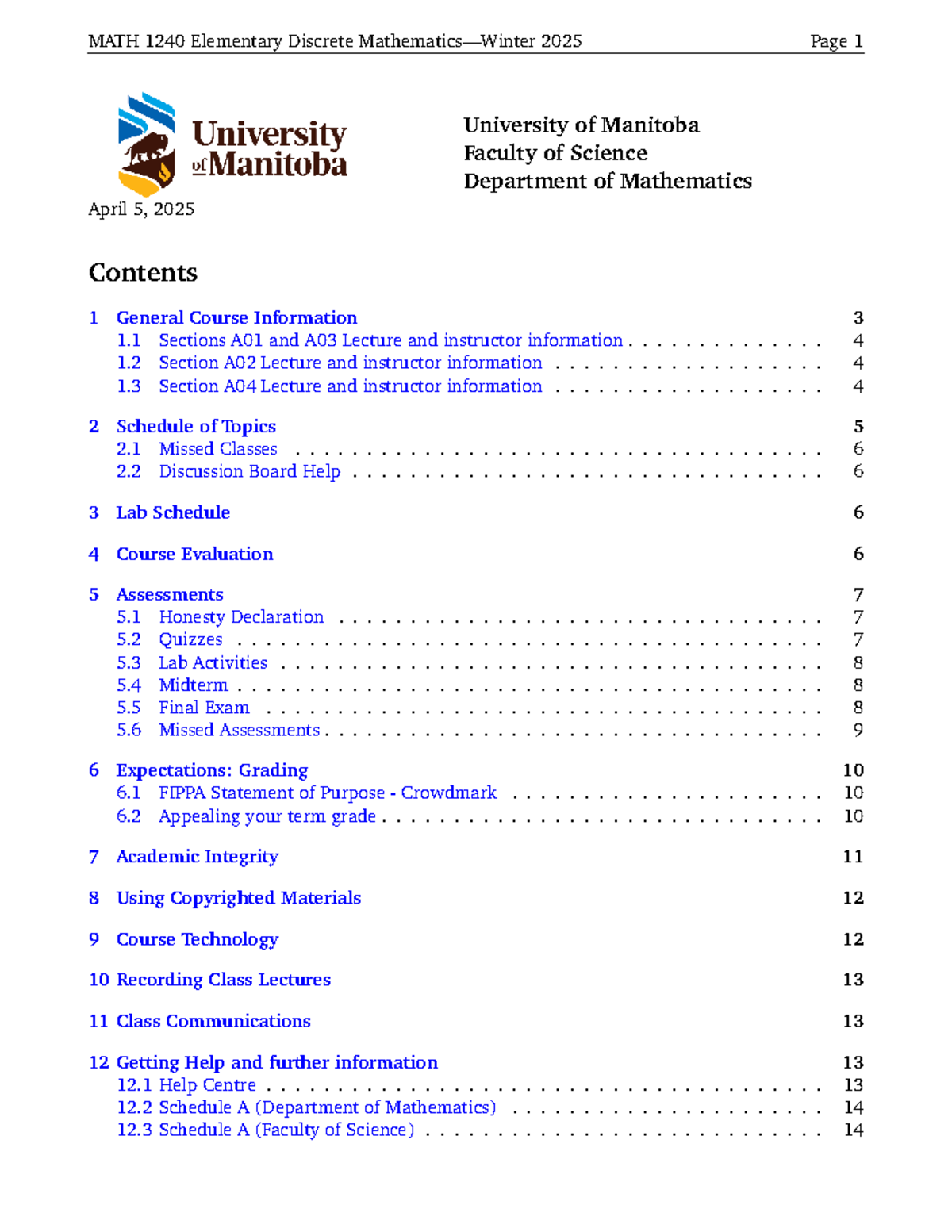 MATH 1240 Elementary Discrete Mathematics Winter 2025 syllabus and ...