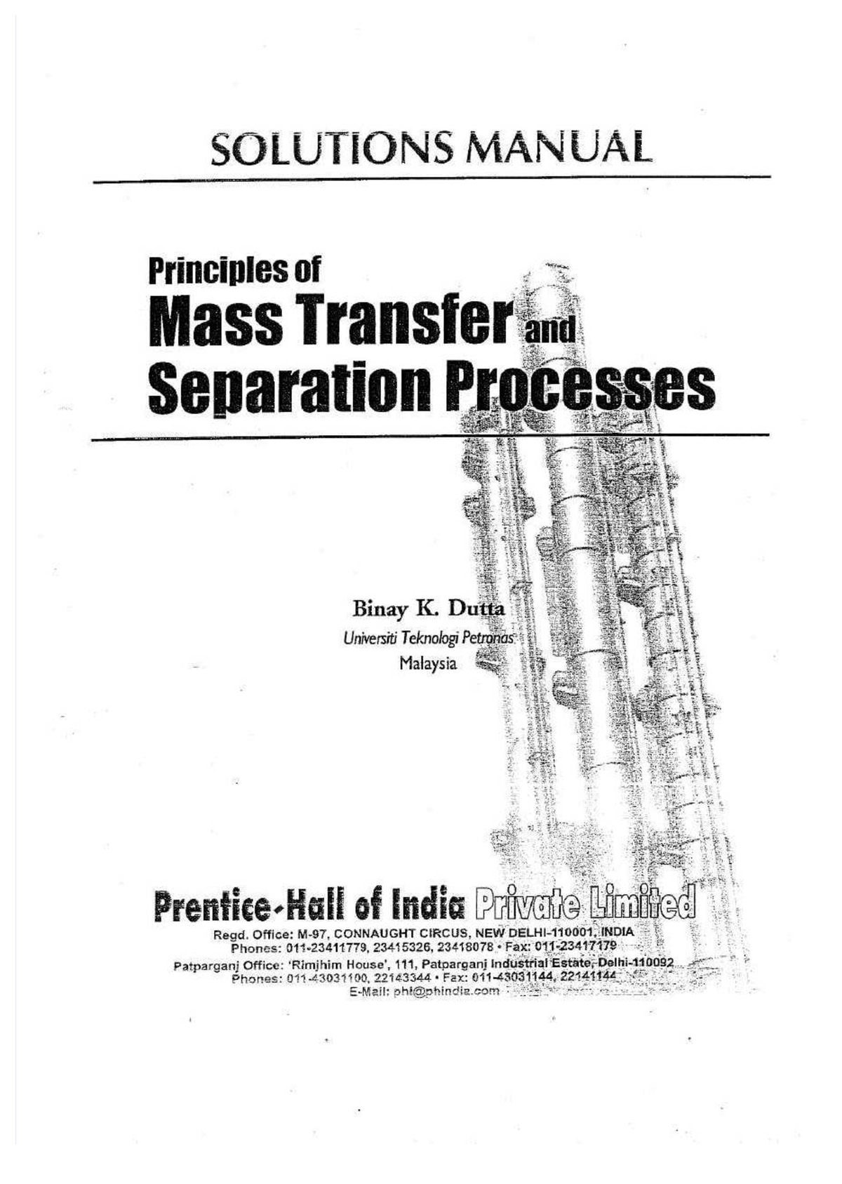 SOLUTIONS MANUAL: Principles of Mass Transfer and Separation Processes ...