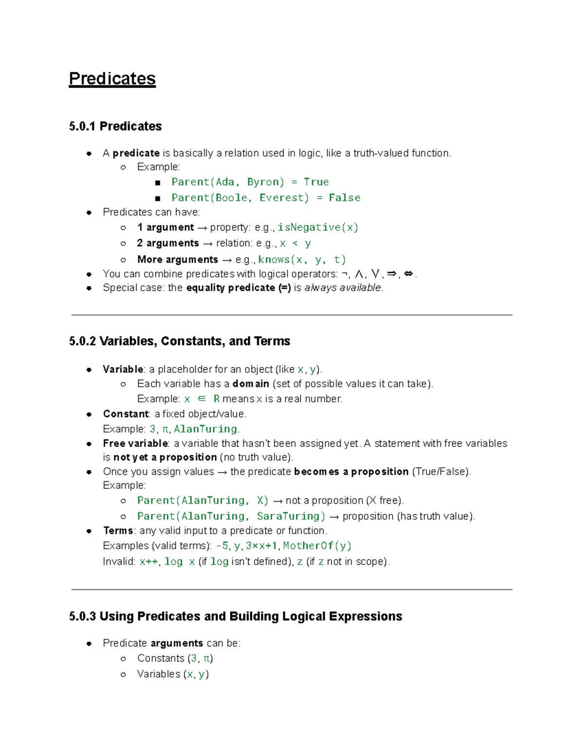 Predicates 5.0.1: Week 5 Summary of Predicate Logic Concepts - Studocu