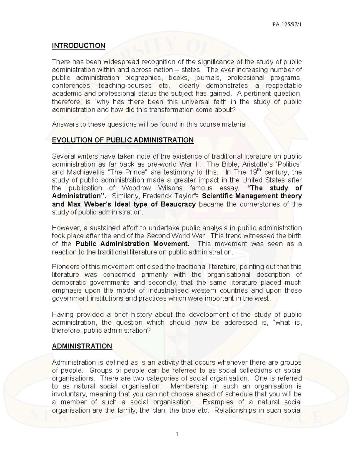 PA 101: Introduction to Public Administration and Its Evolution - Studocu