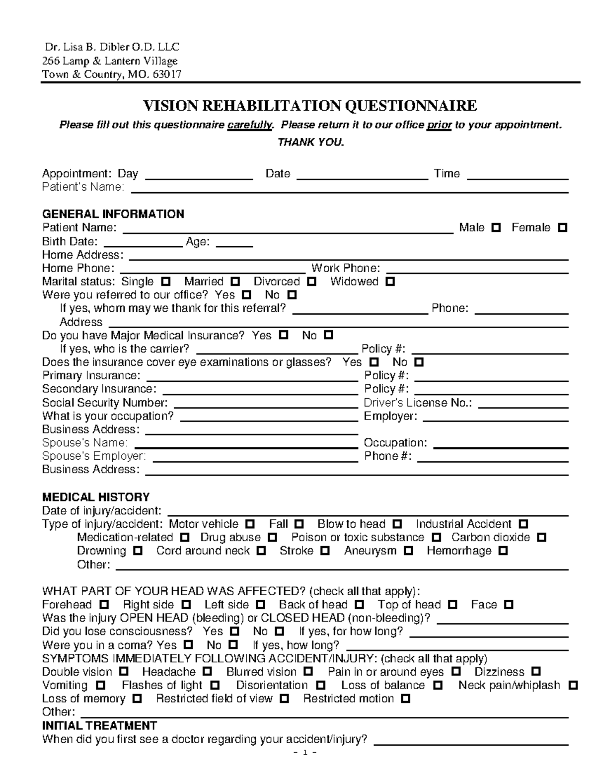 Vision Rehab Questionnaire Form: Essential Patient Information - Studocu