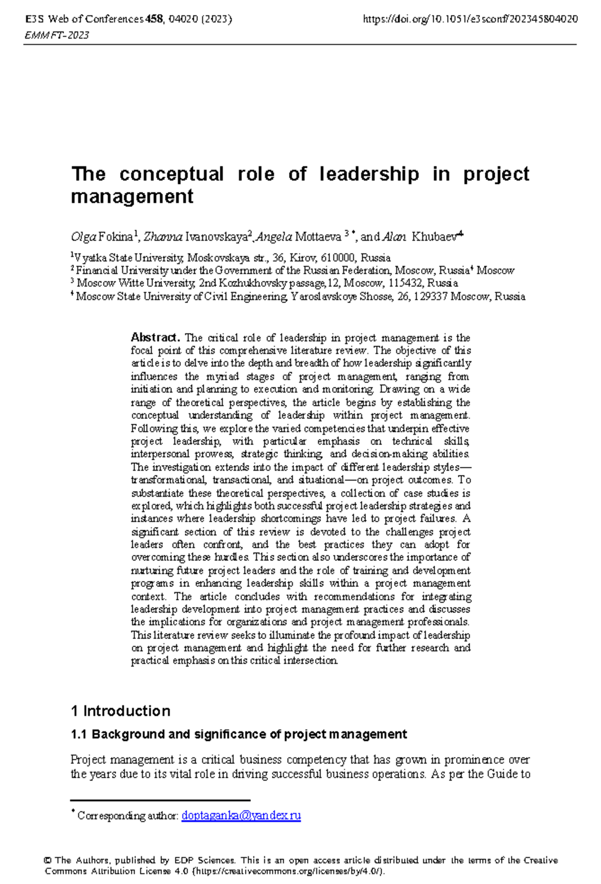 Leadership in Project Management: Competencies, Styles, and Impact ...