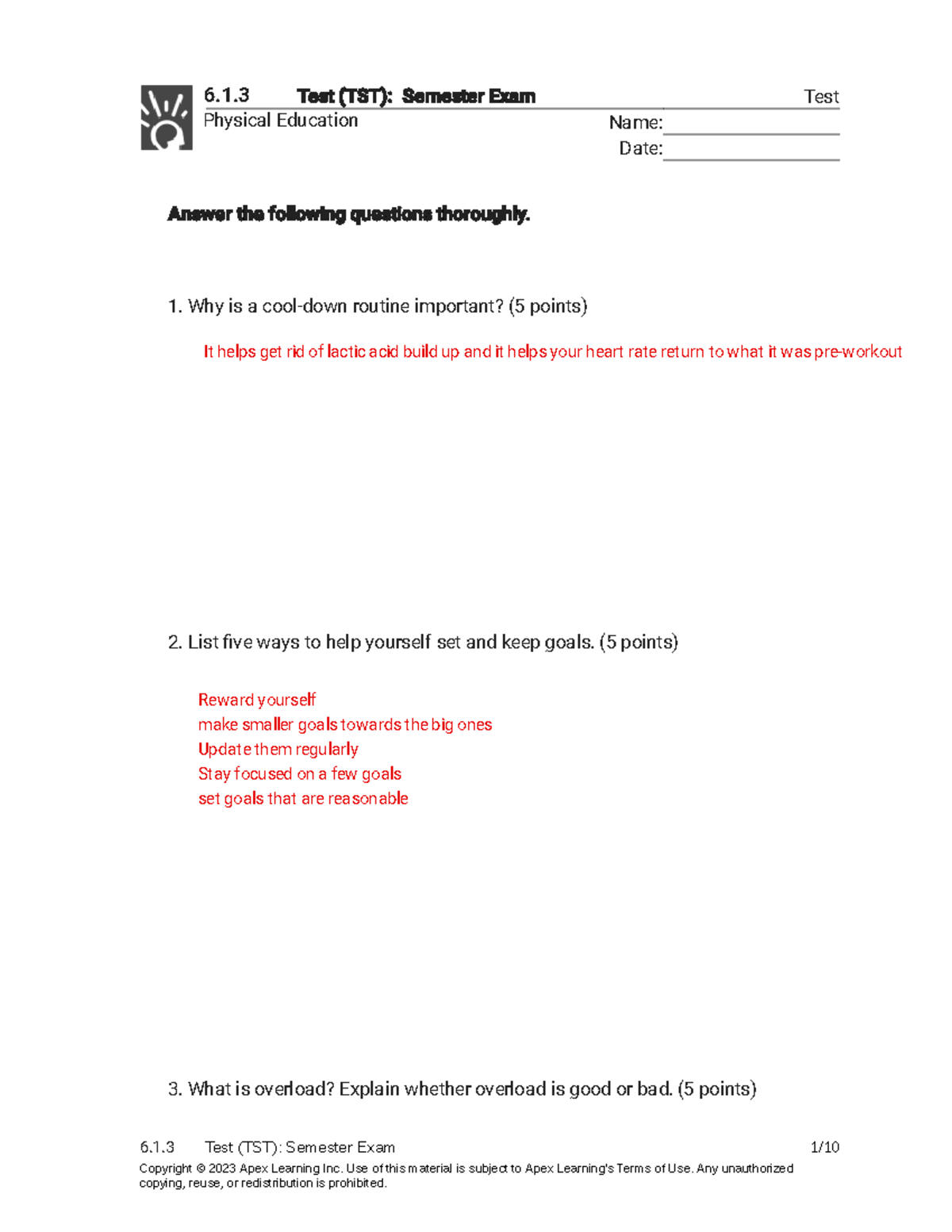 TST 6.1 - Semester Exam: Comprehensive Questions & Answers Guide - Studocu