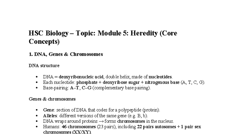 HSC Biology Module 5: Heredity & Cell Division Notes - Studocu