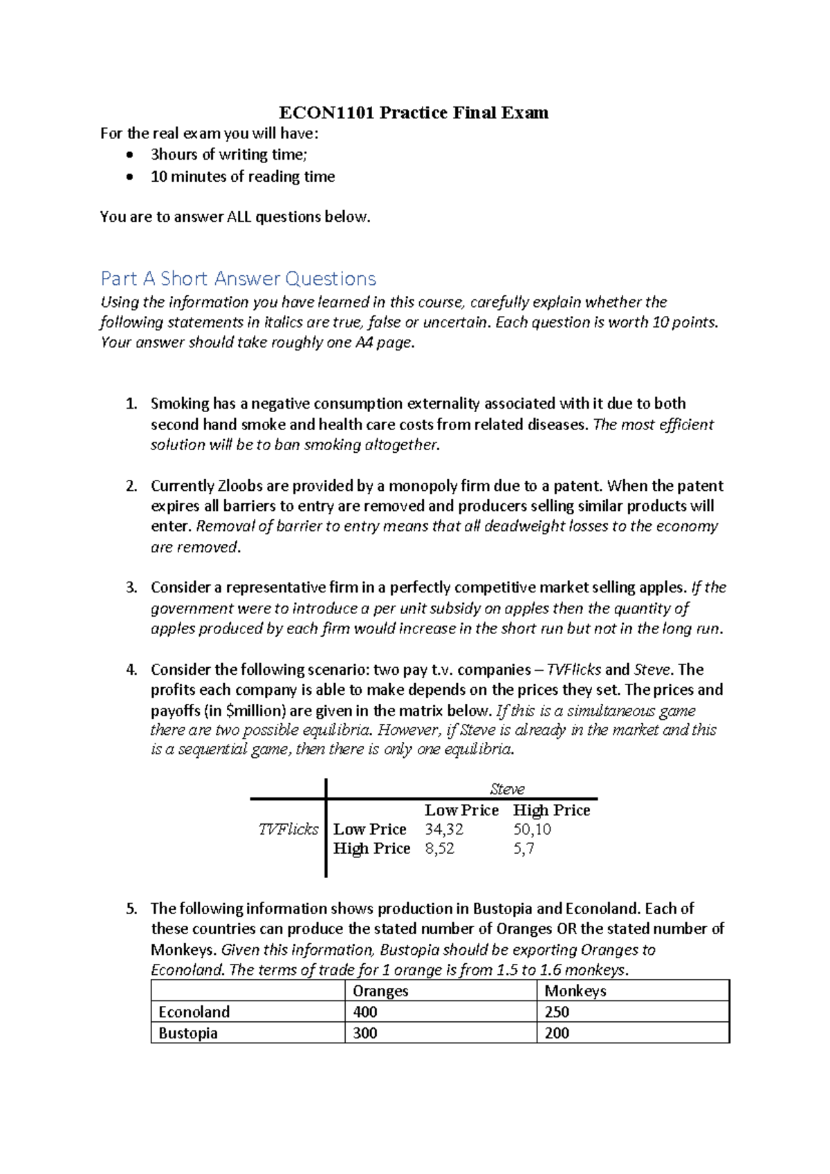 ECON1101 Final Exam: Practice Questions and Answers Guide - Studocu