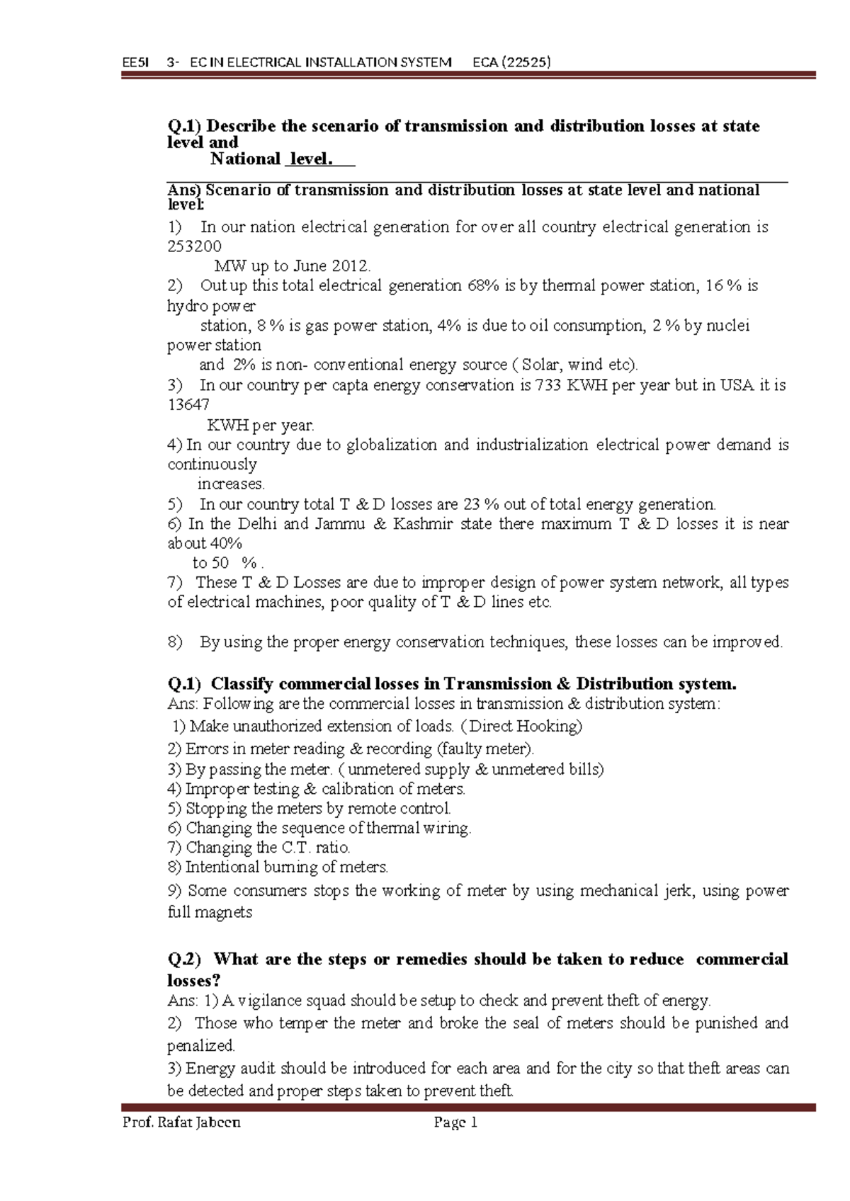 EE5I EC ENERGY CONSERVATION IN TRANSMISSION & DISTRIBUTION ECA (22525 ...