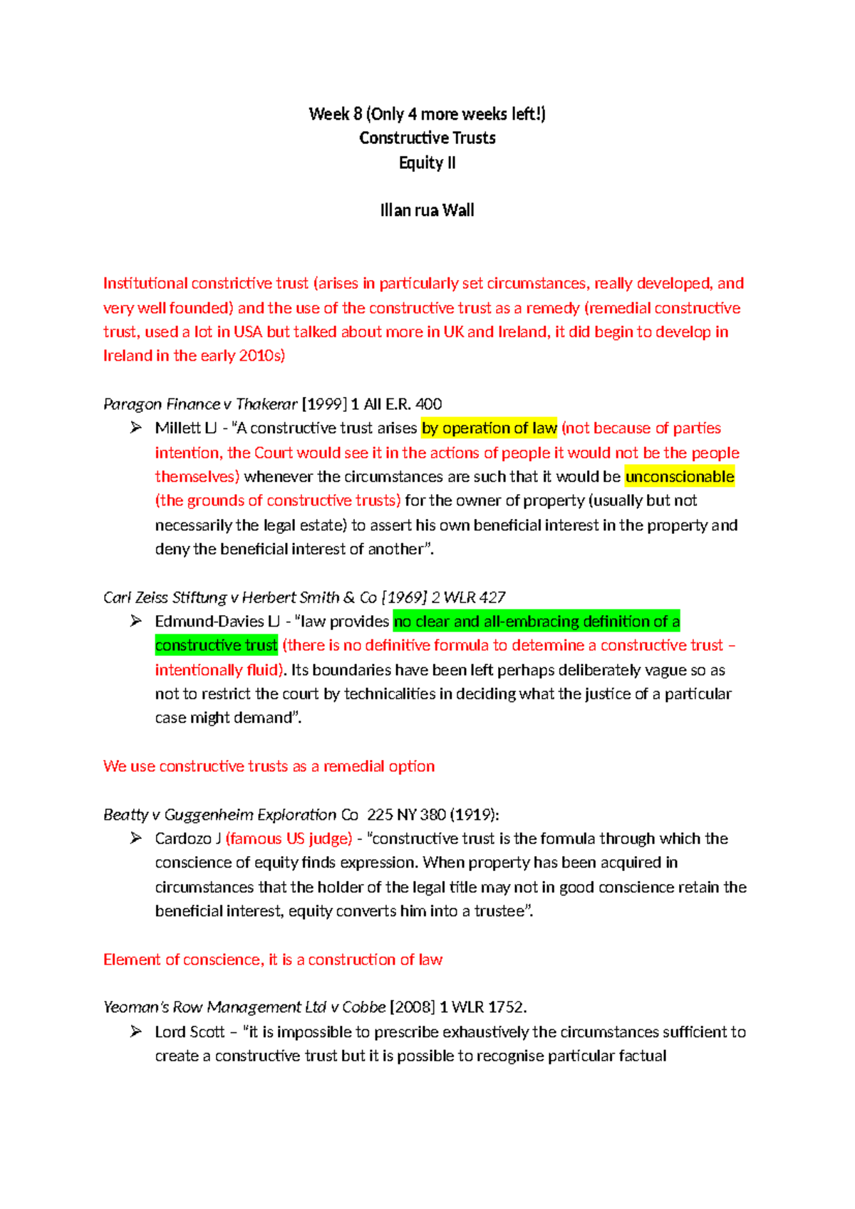 Constructive Trusts in Equity II: Week 8 Lecture Notes - Studocu