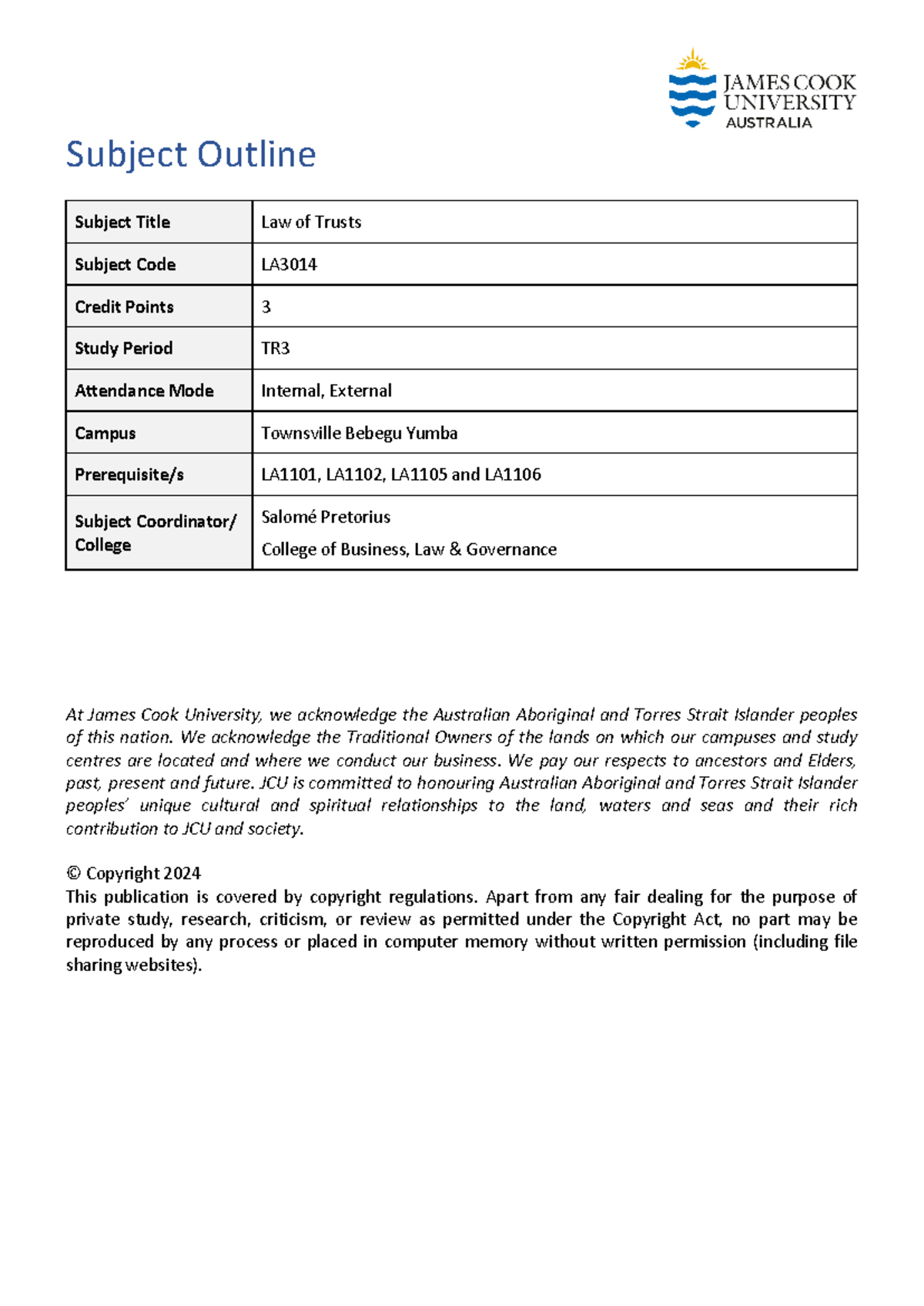 Subject Outline 2024 LA3014 CNS TSV TR3 EXT INT - Subject Outline ...