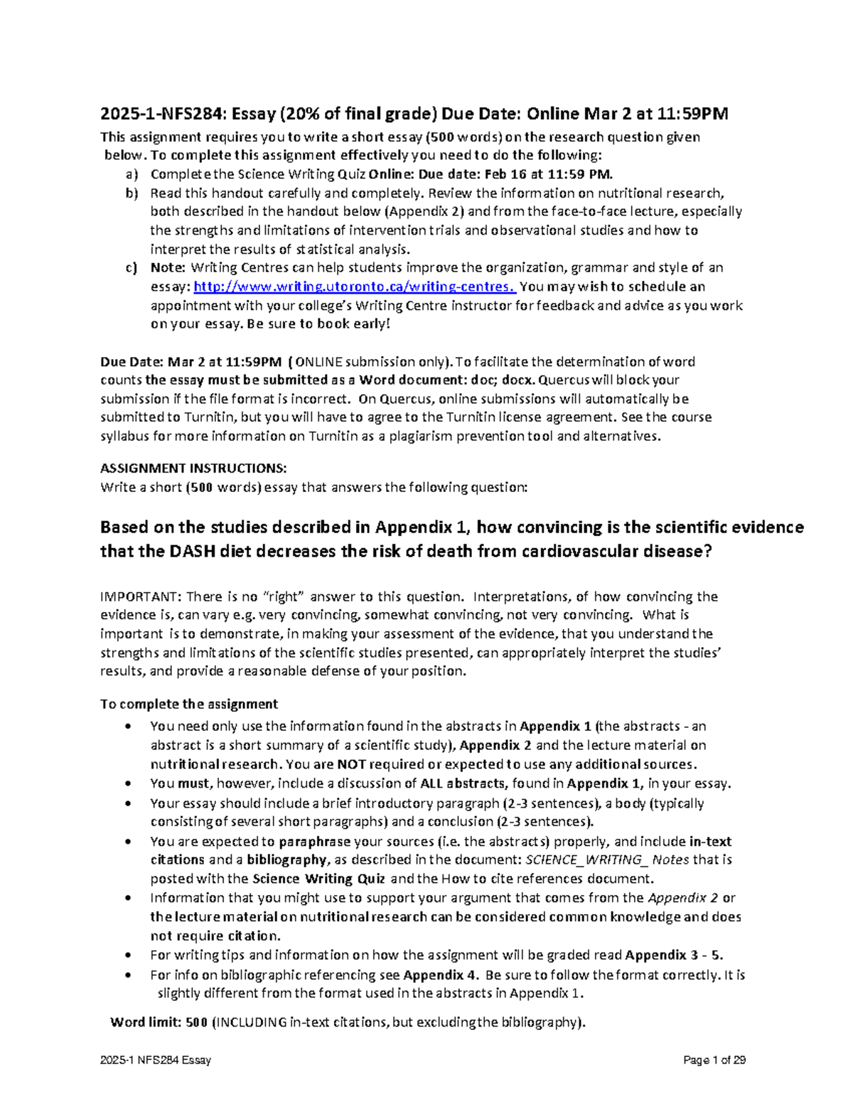 2025-1-NFS284-Essay-Assignment Winter - 2025 - 1 - NFS284: Essay ( 20 % ...