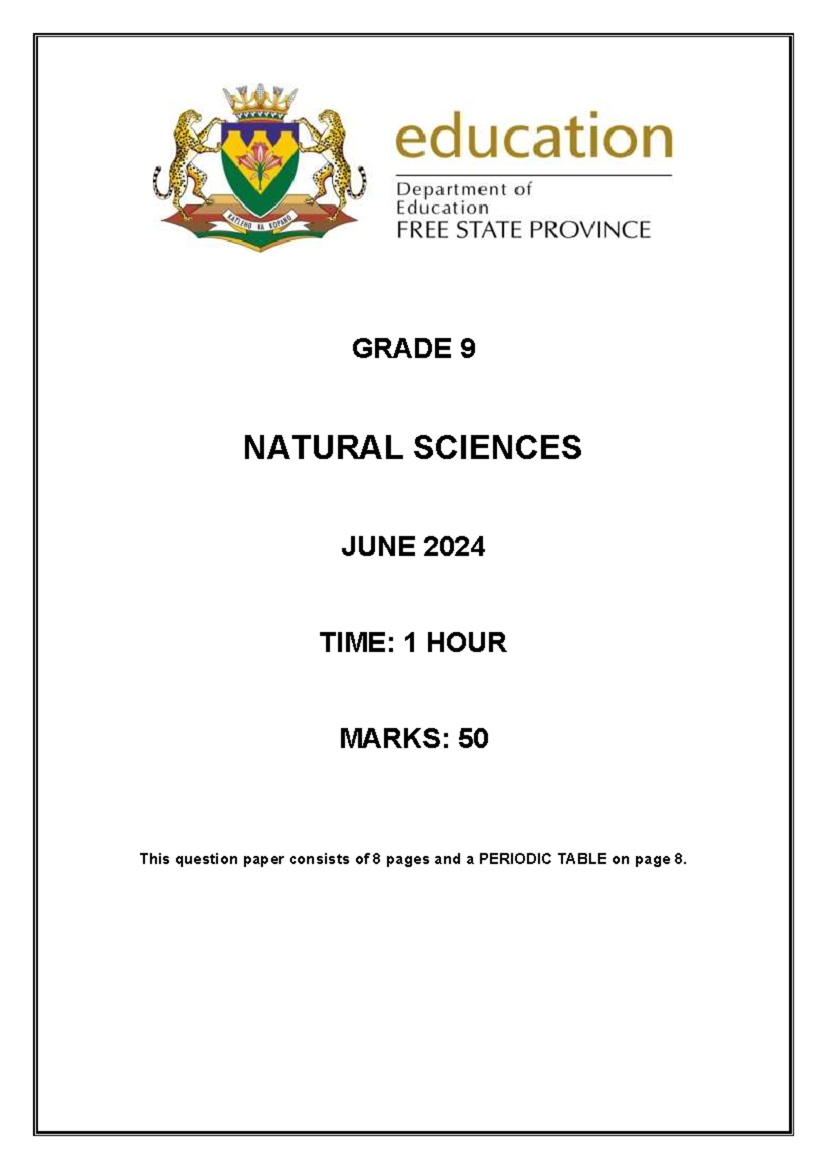 NS Gr 9 Natural Sciences June 2024 Question Paper - Studocu