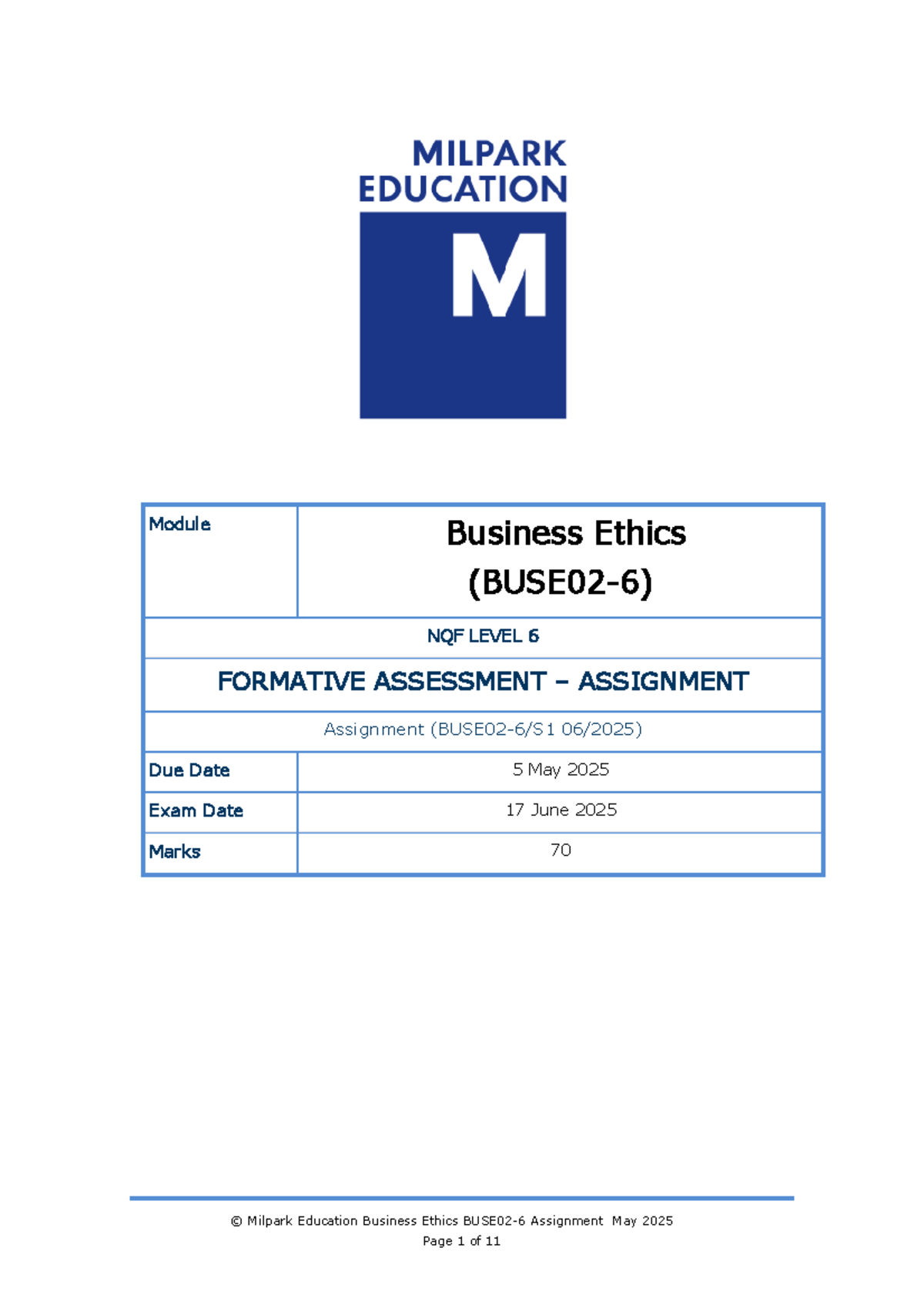 Business Ethics Assignment BUSE02-6 S1 2025: Formative Assessment Guide ...