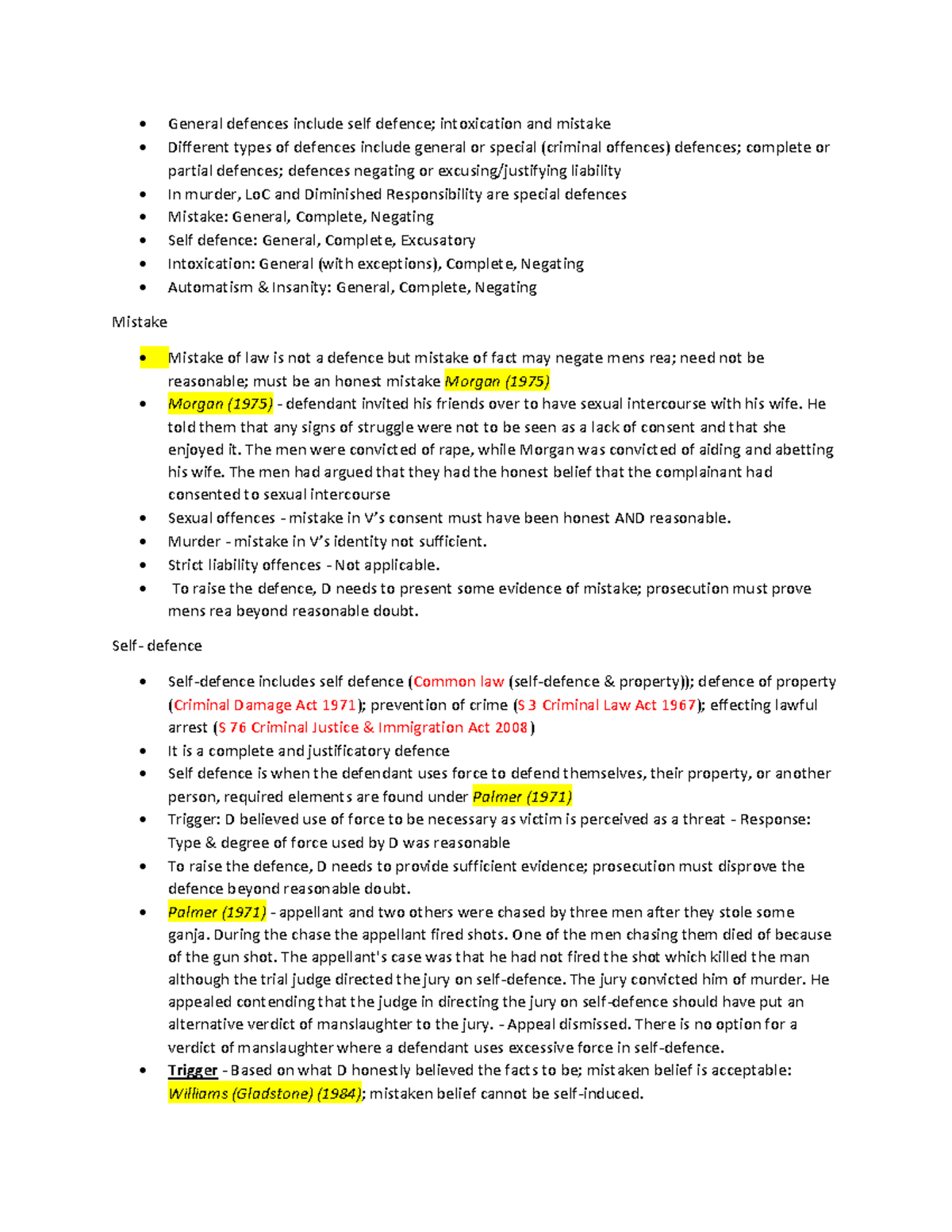 General Defences in Criminal Law: Self Defence, Intoxication & Mistake ...