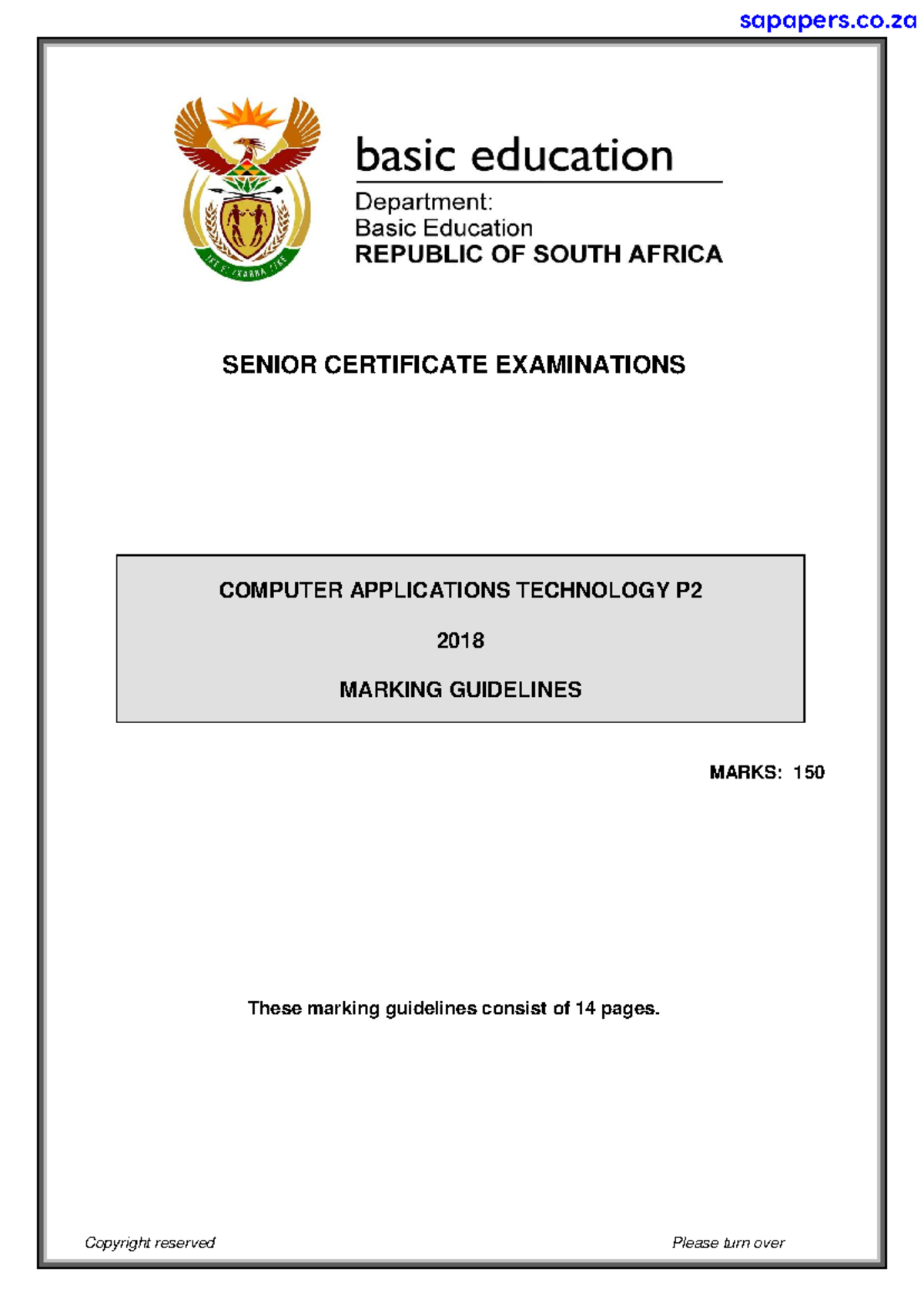 Computer Applications Technology P2 2018 Exam Marking Guidelines - Studocu