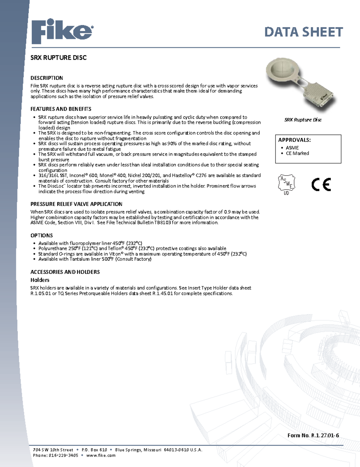 Fike SRX Rupture Disc Catalog - Features & Specifications - Studocu