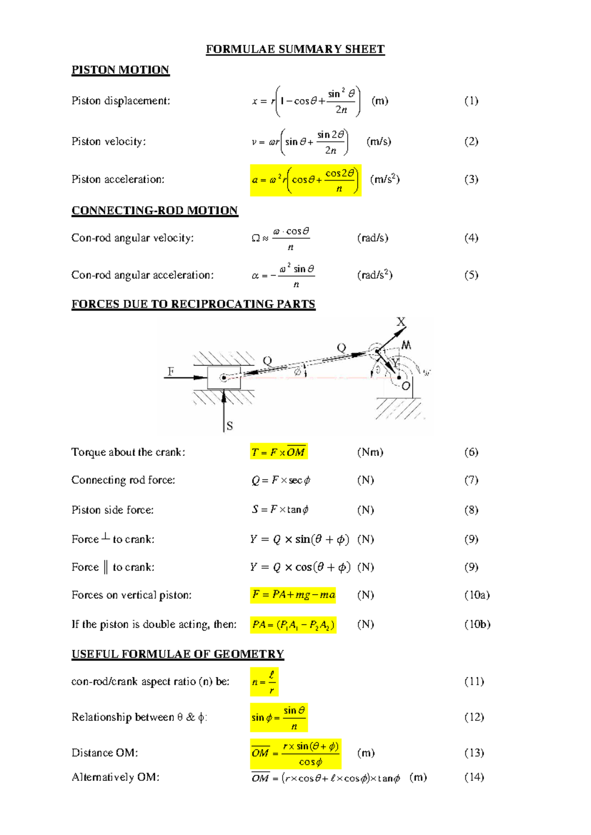 Analytical Problems & Solutions for Piston Motion (ENG 101) - Studocu