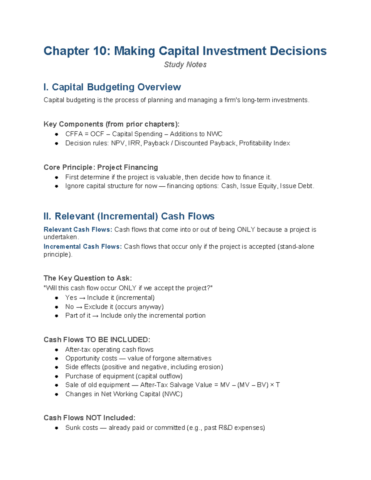 Chapter 10: Capital Investment Decisions Study Notes - Studocu