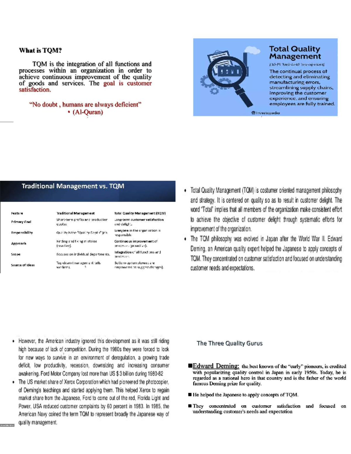 TQM Overview: Principles, Gurus, and Implementation Challenges - Studocu