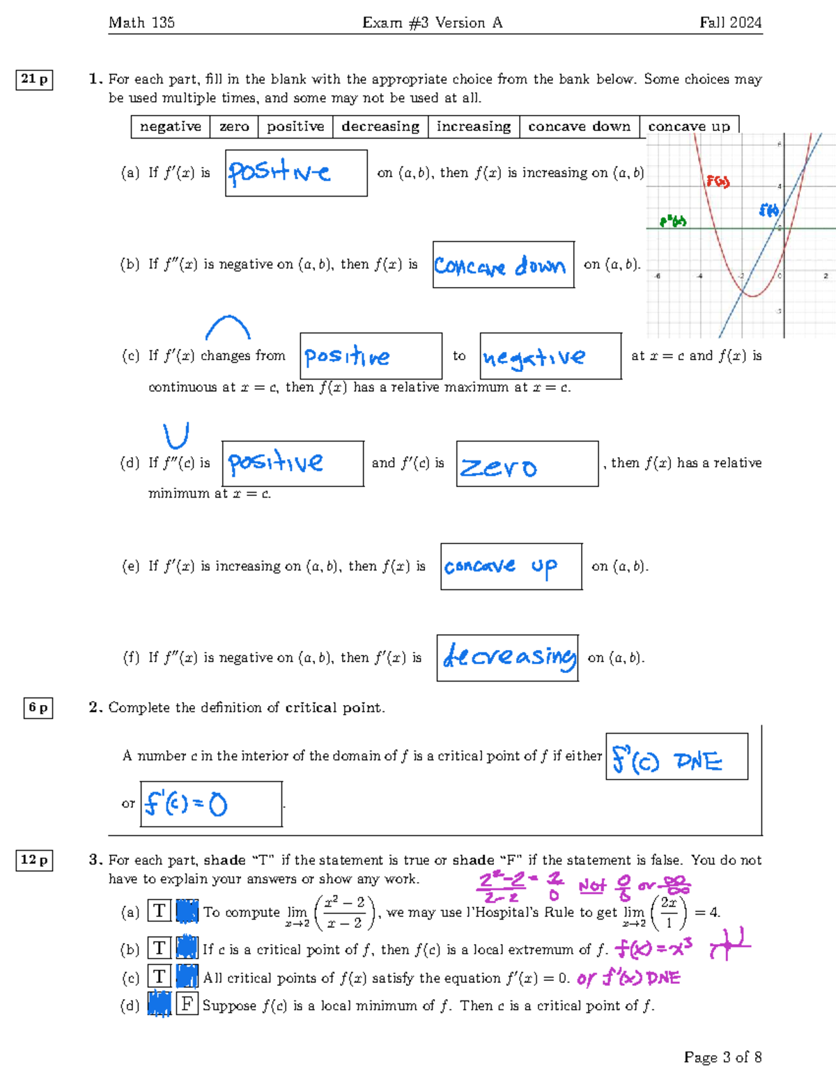 Fall 2024 Midterm #3 Exam A Solutions: Calculus Review and Practice ...