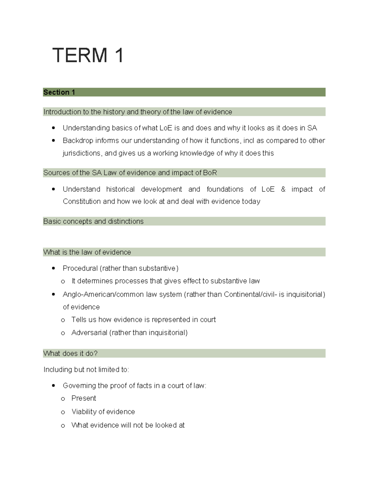 Term 1 Evidence Law - Chaotic Class Notes & Key Concepts - Studocu