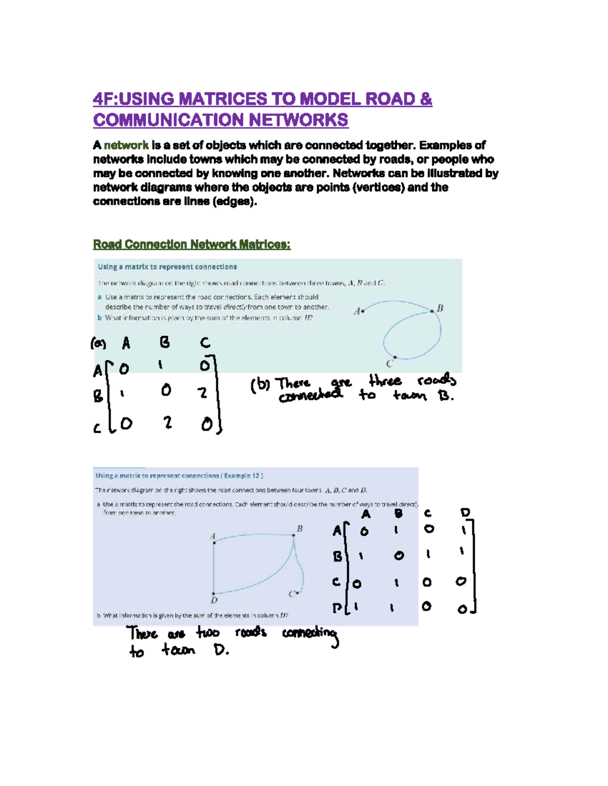 4F: Road and Communication Networks Using Matrices - Studocu