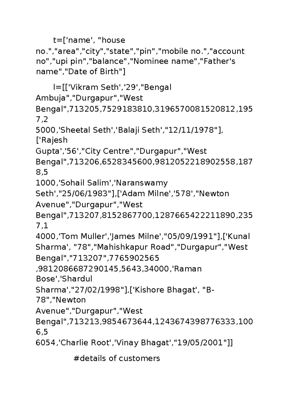 Python project Bank Management - t=['name', "house - Studocu