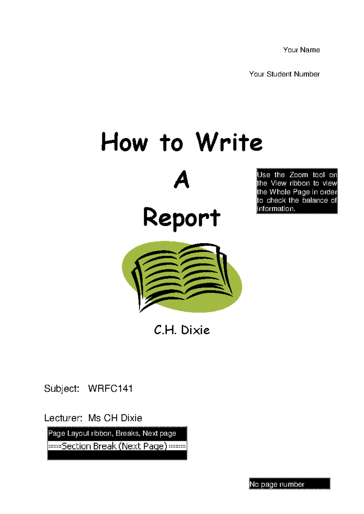 A08 How to write a report - No page number Your Name Your Student ...