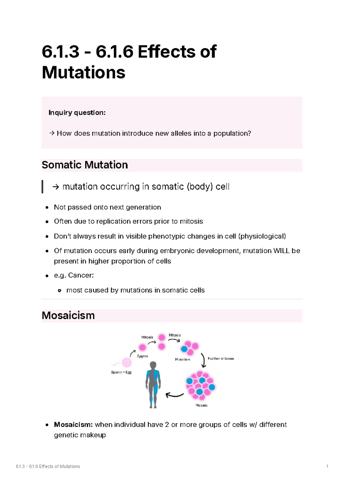 6.1.3 - 6.1.6 Effects of Mutations - 6.1 - 6.1 Effects of Mutations ...