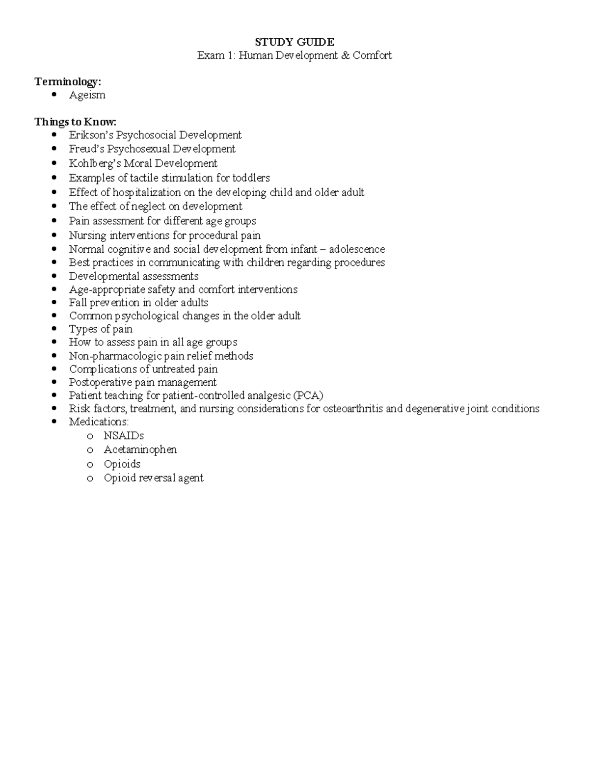 Exam 1 Study Guide: Human Development & Pain Management - Studocu
