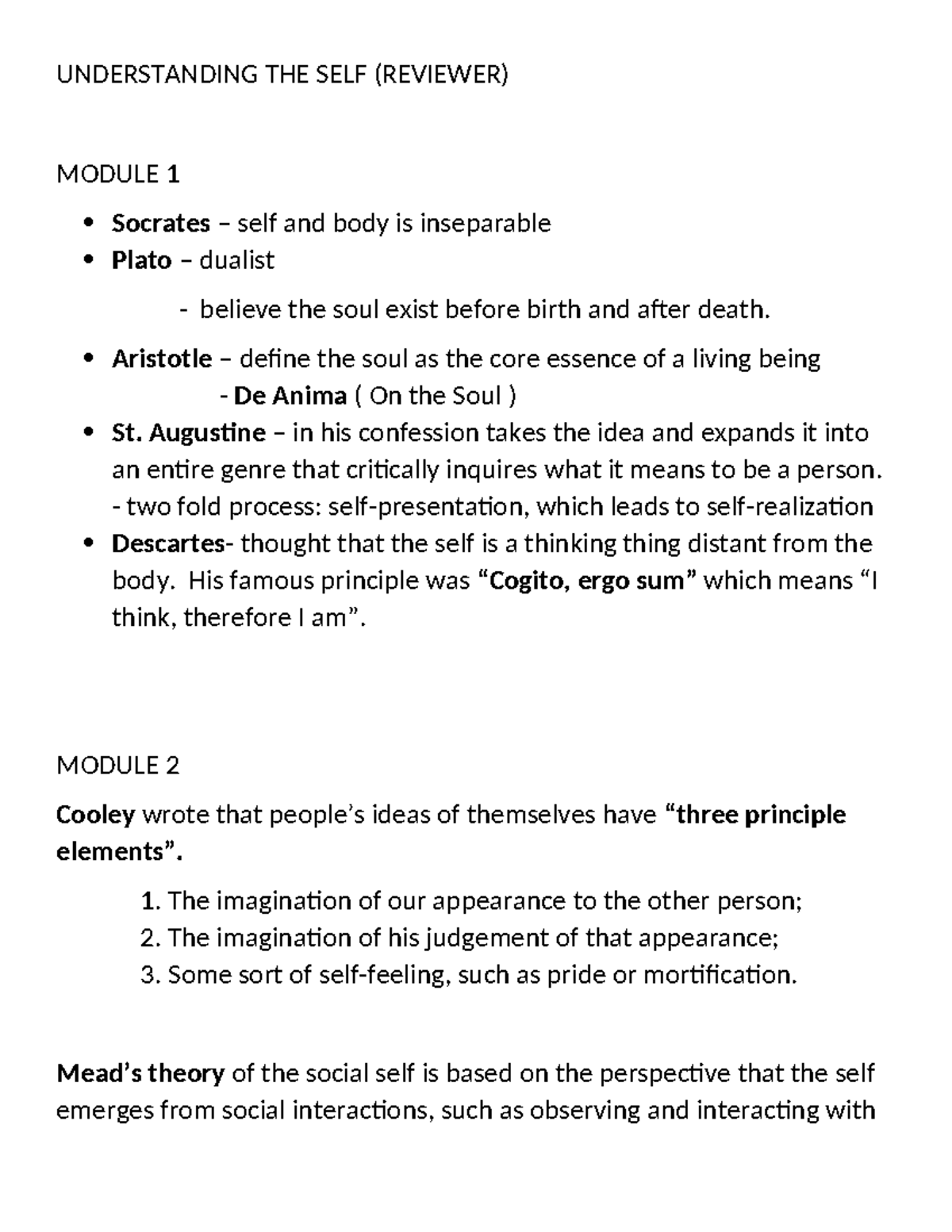Understanding the Self: Key Concepts and Theories (Module 1-5) - Studocu
