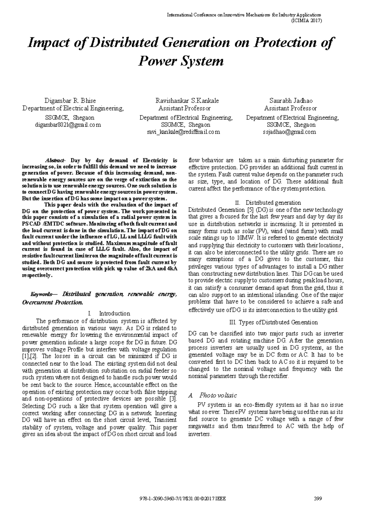 3.Impact of Distributed Generation on Protection of Power System ...
