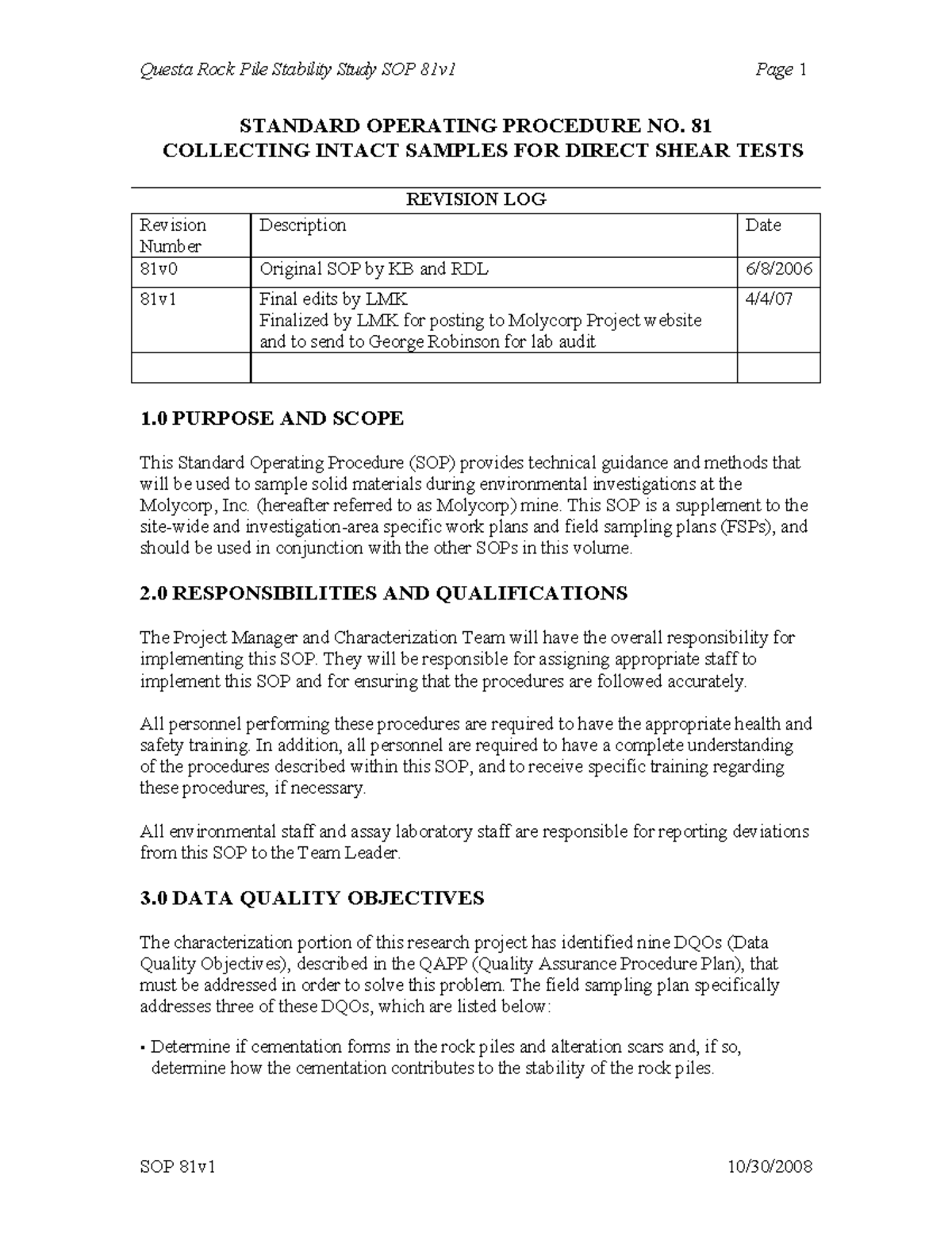 SOP 81v1 Final Procedure for Intact Sample Collection - Studocu