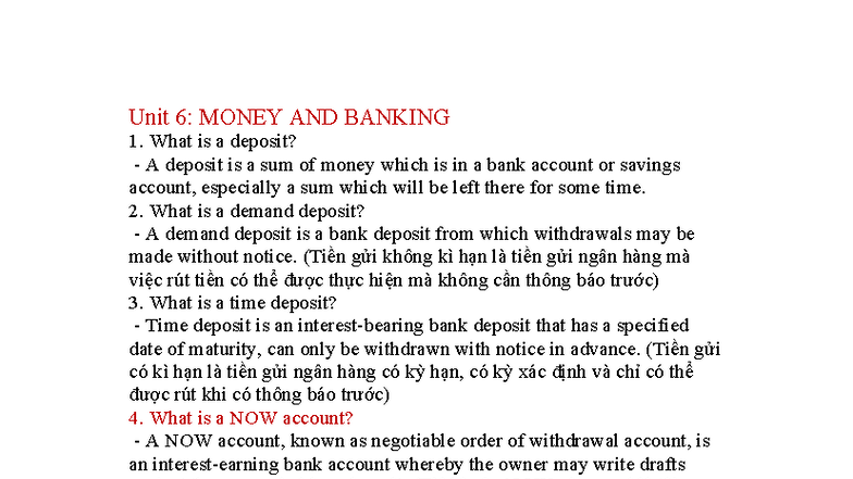 Unit 6: Money and Banking - Key Concepts and Functions - Studocu