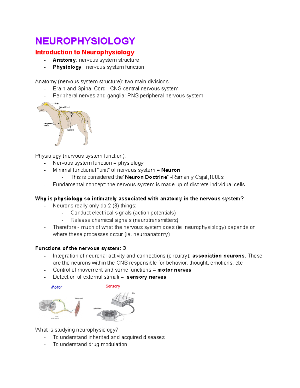 BIOM 101 Neurophysiology Lecture Notes: Structure & Function of the ...