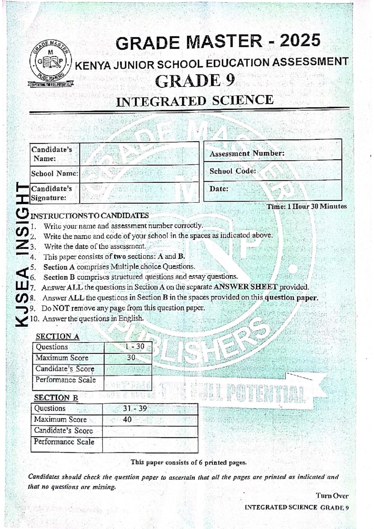 Grade 9 Integrated Science Assessment Master 2025 - Kenya Junior School ...