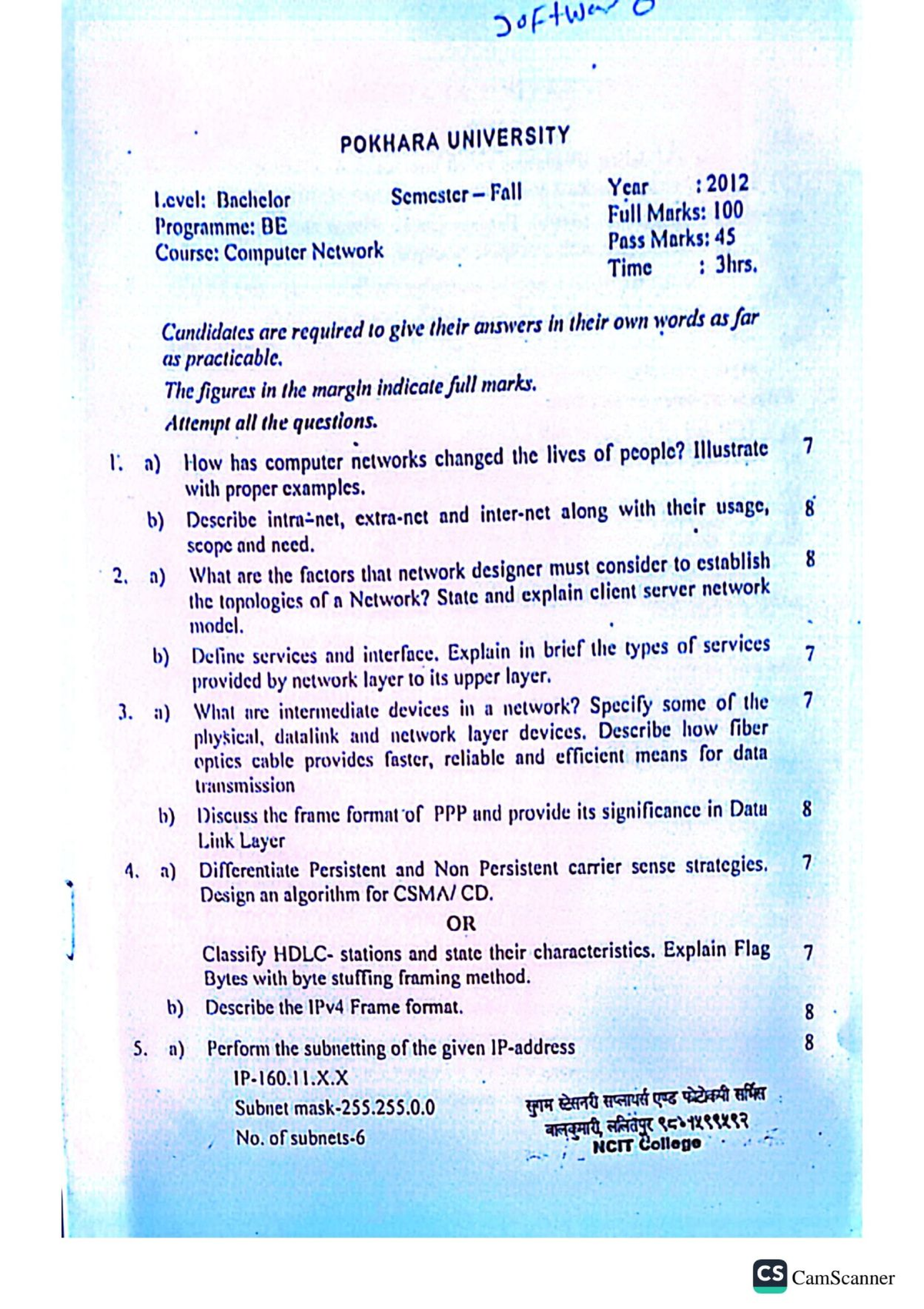 Computer Networks Old Question Paper - BE Programme (CS) - Studocu
