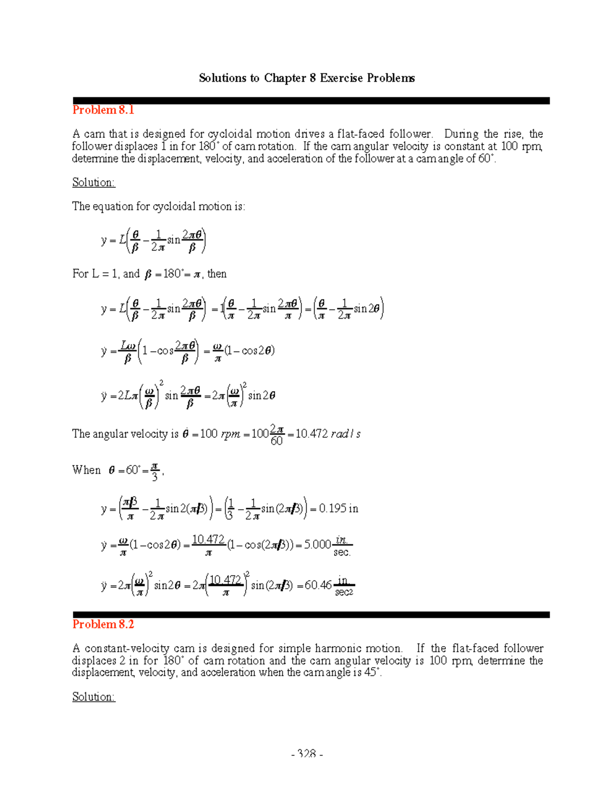 Solutions to Chapter 8 Exercise Problems on Cam Motion Dynamics - Studocu