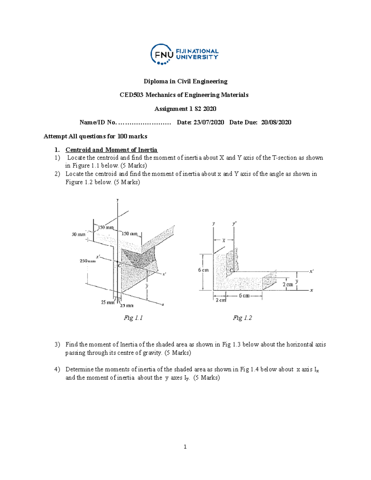 CED503 Assignment 1 S2 2020 - Diploma in Civil Engineering CED503 ...