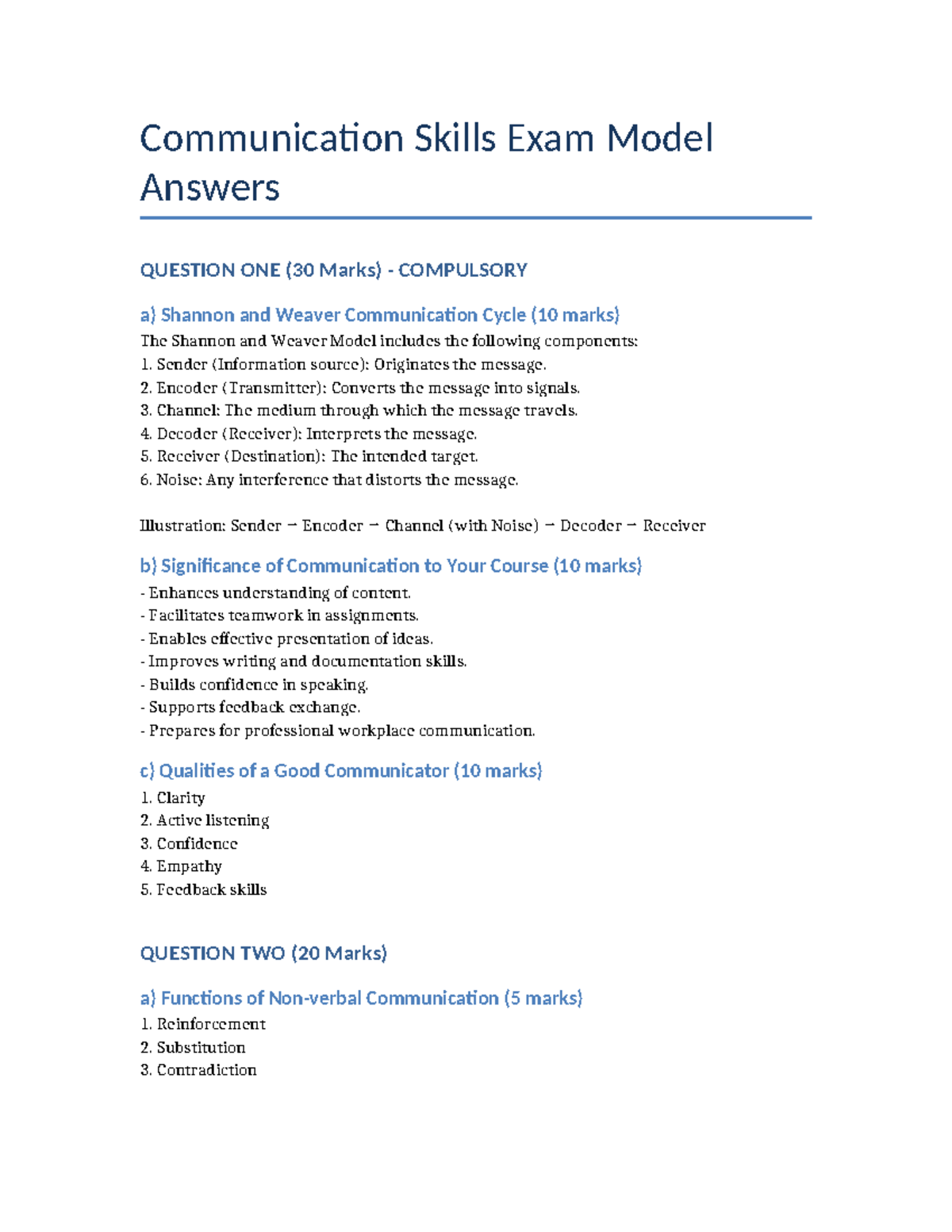 Communication Skills Exam Model Answers (COMP 101) - Studocu