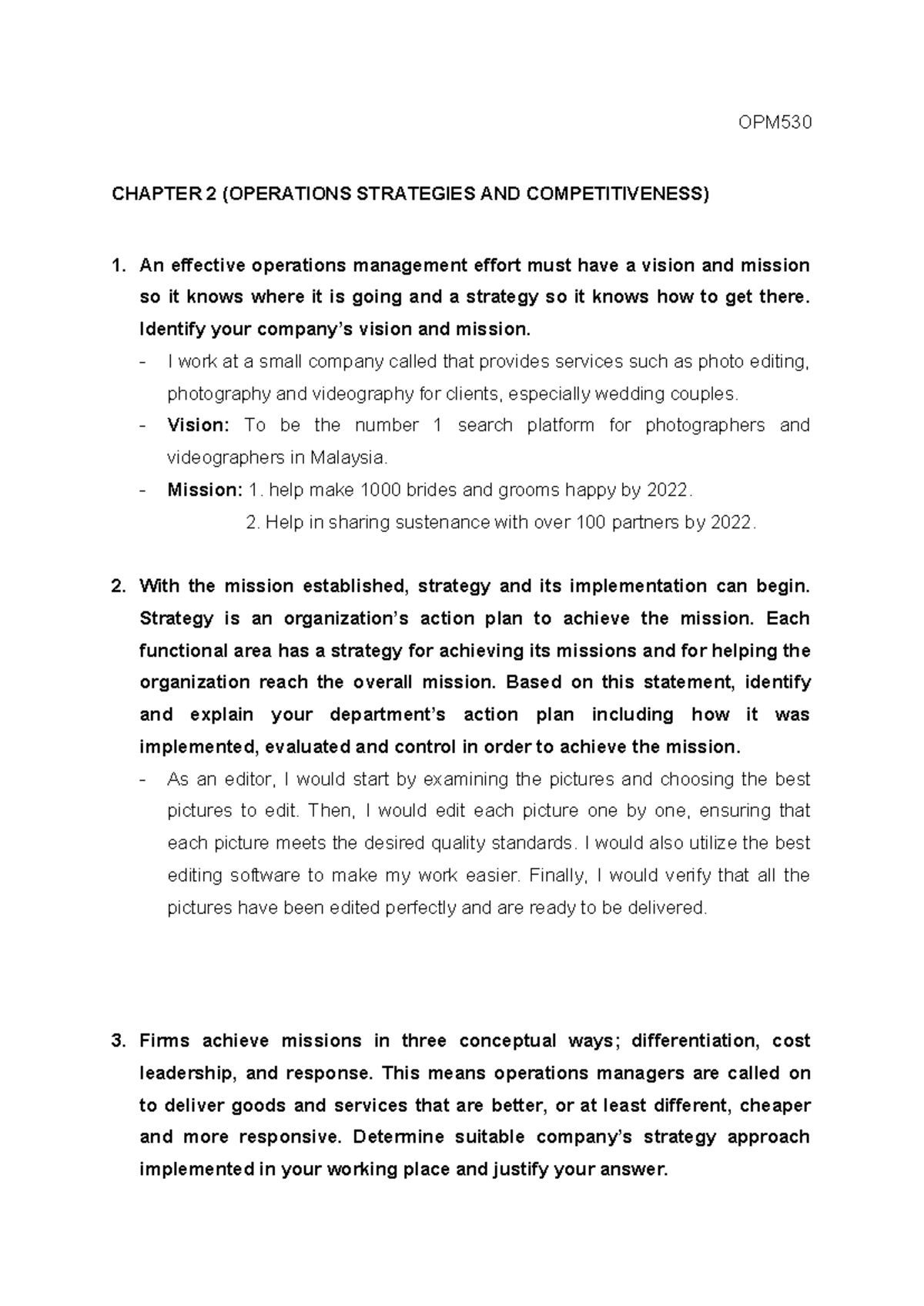 ( Chapter 2- Operations Strategies AND Competitiveness) - OPM CHAPTER 2 ...