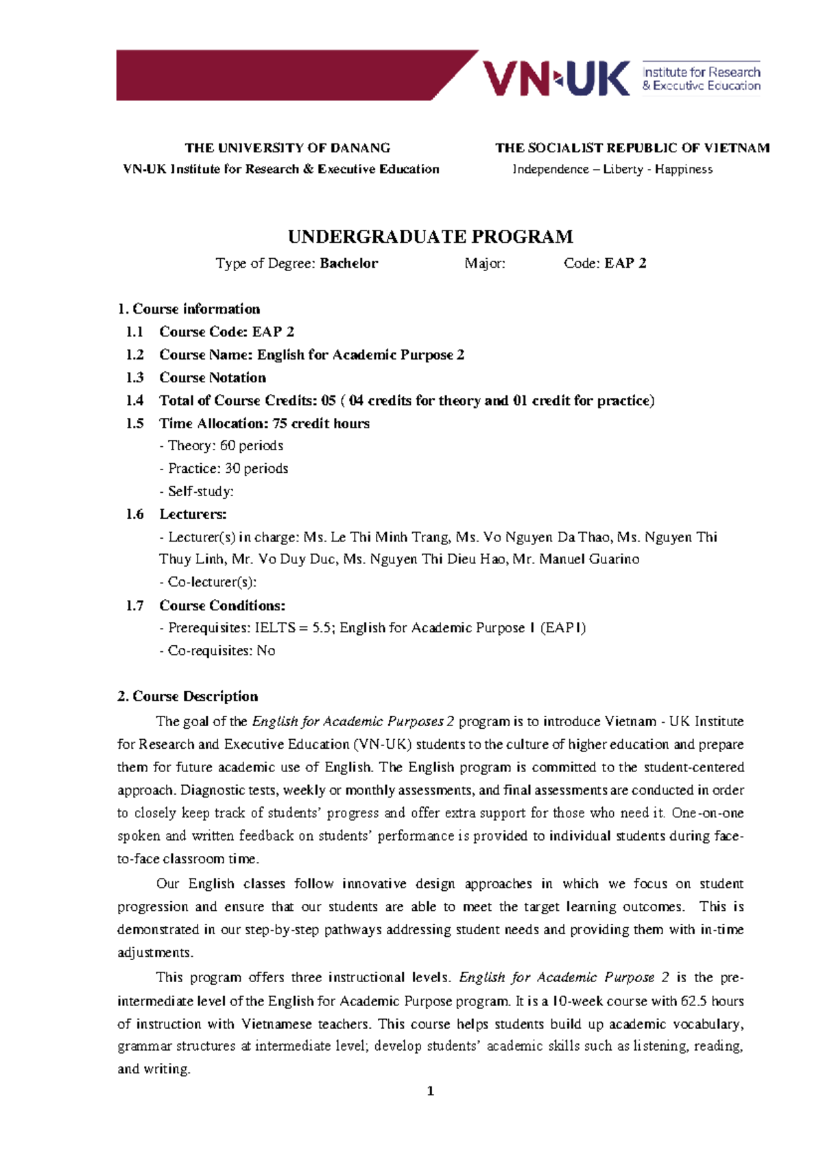 EAP 2 2022 Syllabus: English for Academic Purposes 2 Overview - Studocu