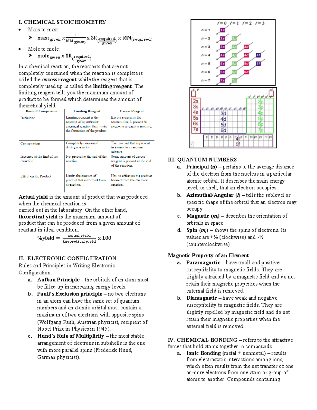 4th Quarter Chemistry Reviewer (011539): Key Concepts & Formulas - Studocu