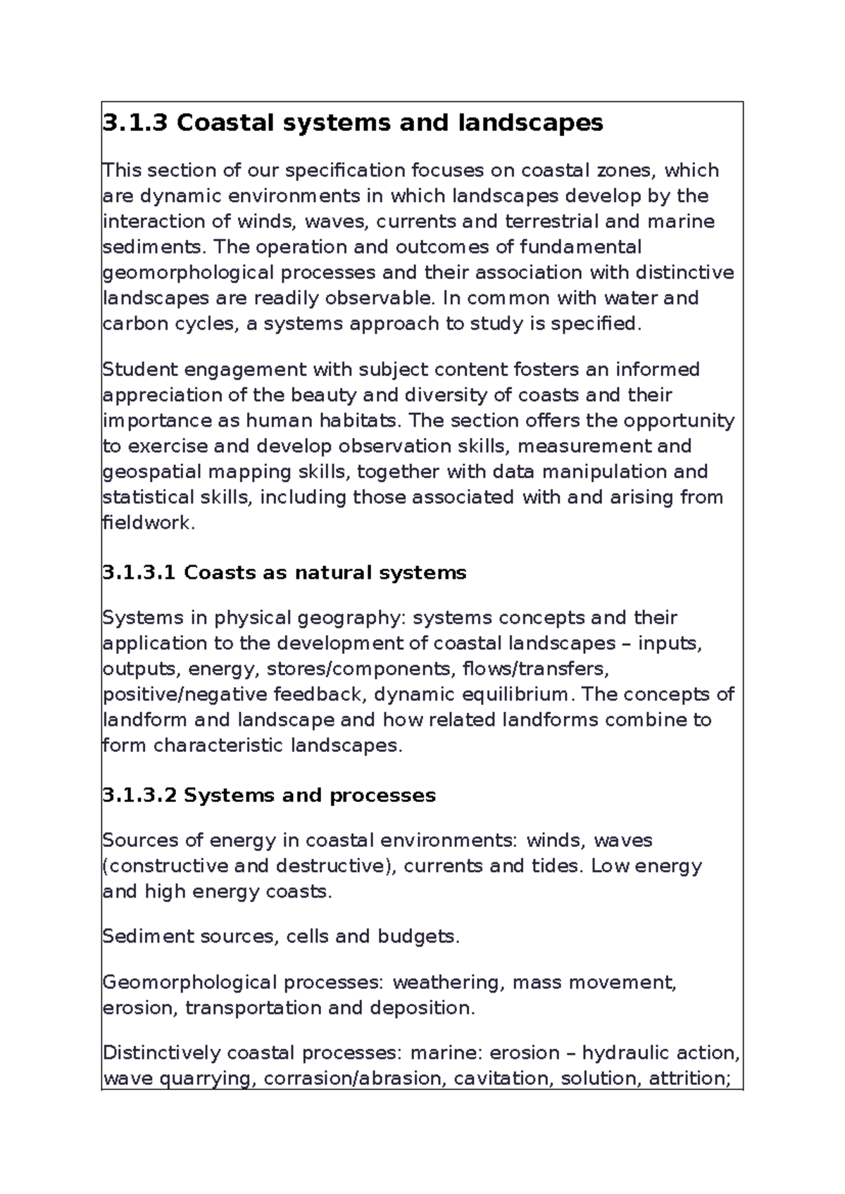 A Level Geography: Coastal Systems and Landscapes Overview - Studocu