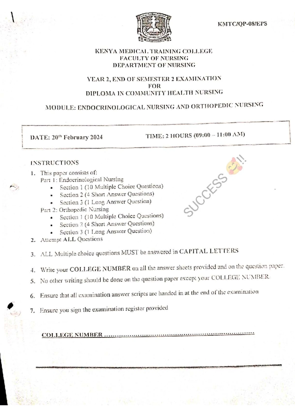KENYA MEDICAL TRAINING COLLEGE YEAR 2 PHARMACOLOGY II FINAL EXAMINATION ...